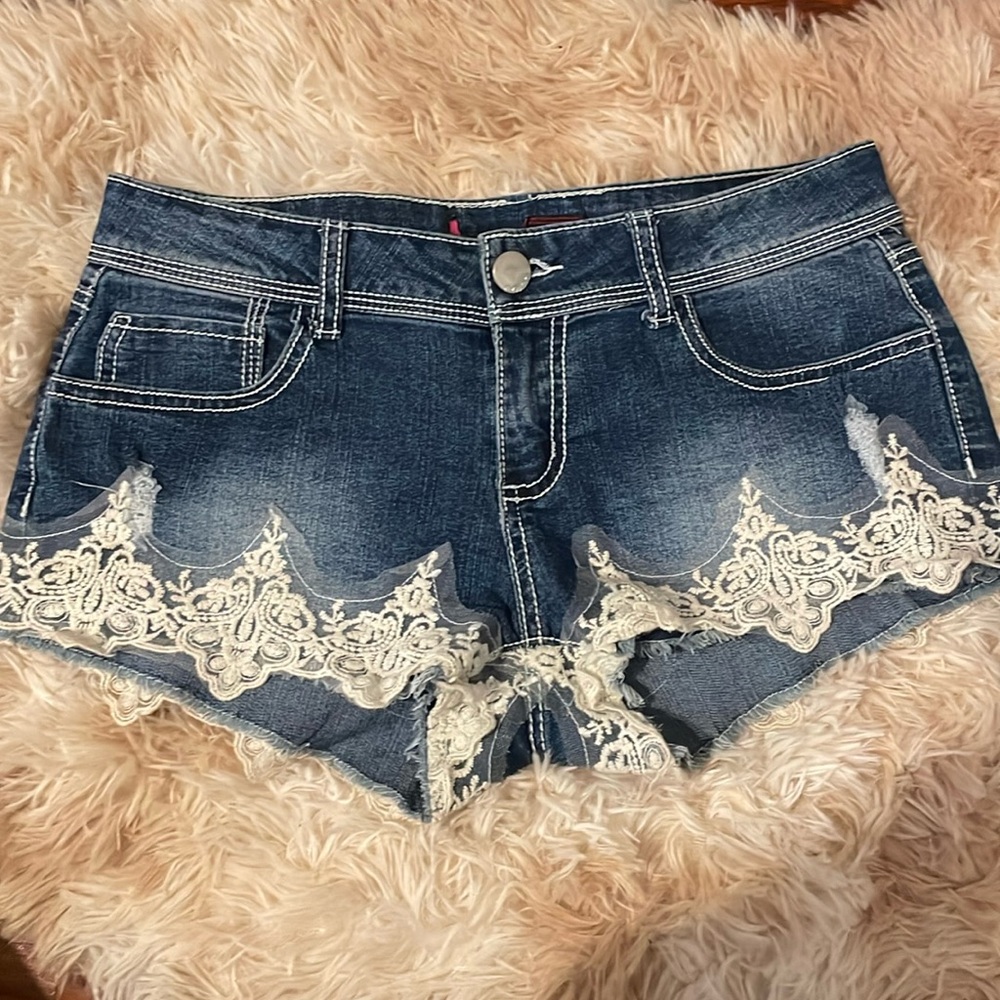 No Boundaries Lace Trim Jean Shorts